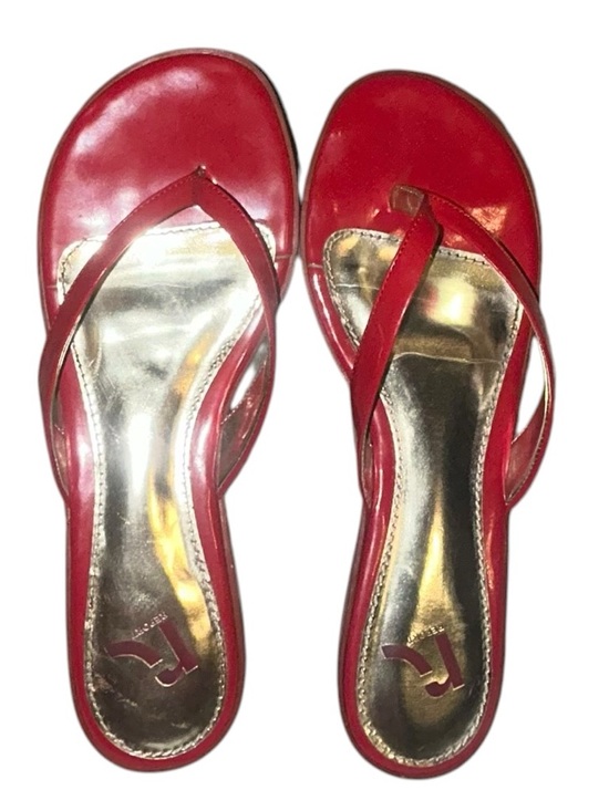 Report Shoes - Report Red Slip-On Thong Sandals with Gold Insole